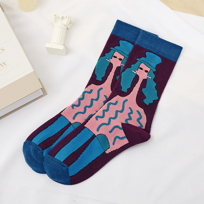 Personality Feng Couple Travel Socks Cartoon Doodle Abstract Pattern Cash Socks Men Women Socks